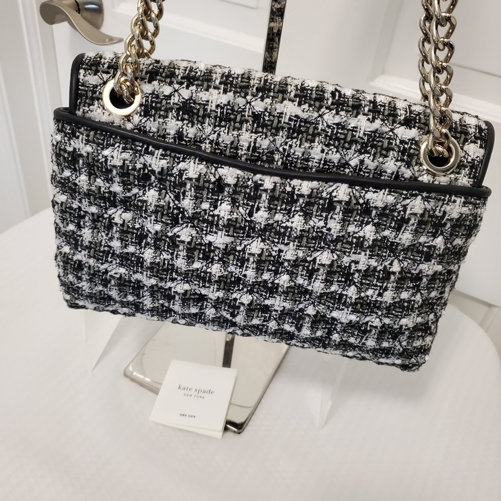 EUC Kate Spade Natalia Black & White Tweed Flap Close Crossbody/Shoulder Bag - Picture 5 of 11